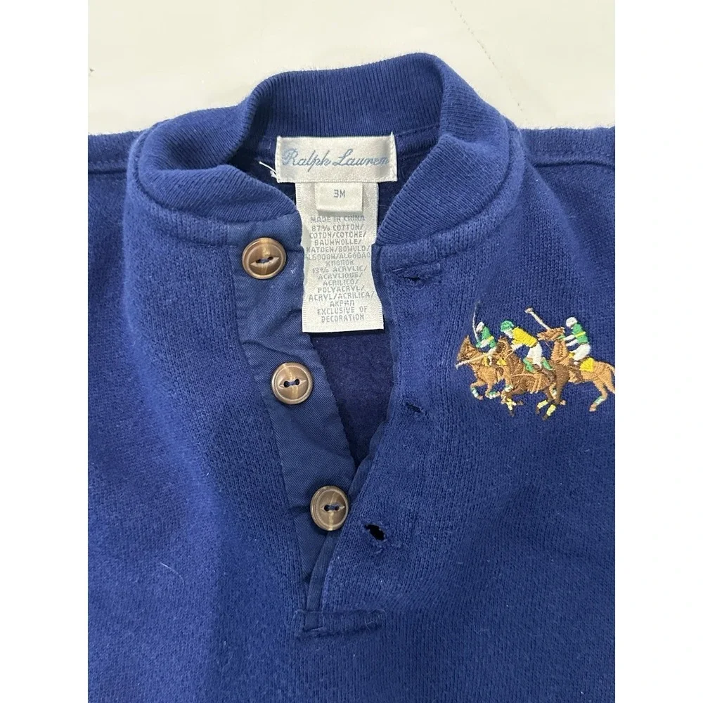 Ralph Lauren Rugby Romper Baby 3M Long Sleeve Triple Pony